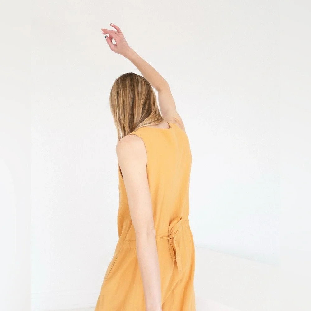 7115 BY SZEKI Wide Legged Linen Cotton Jumpsuit in Golden Yellow - Picture 5 of 13